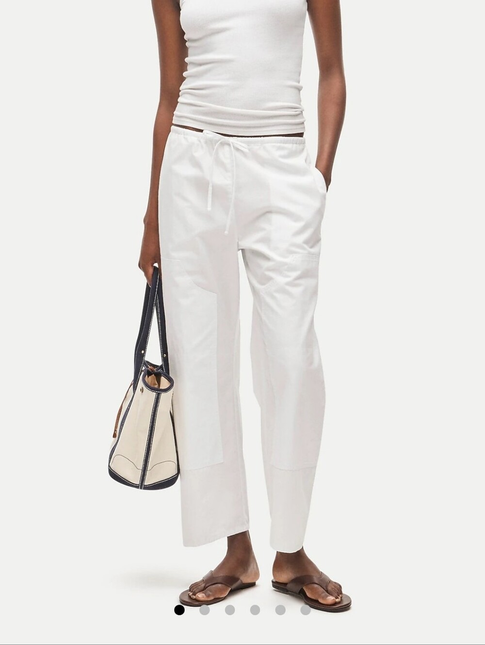 NWT J.Crew Luna Pant Wide Leg Cotton Poplin White Cropped Drawstring Trouser